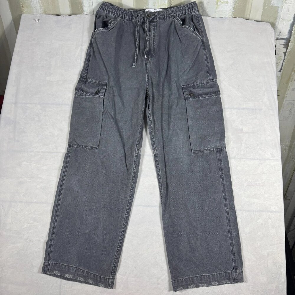 Bershka Cargo Jeans‎ Womens Gray Washed Drawstring Waist Everyday Comfort